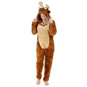 Men's Moose Faux Fur Christmas Pajama/Costume Union Suit One Piece  Extra Large